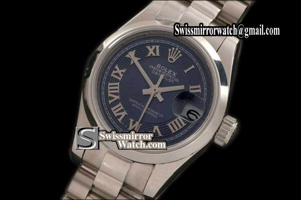 Ladeis Rolex Datejust SS Pres/Smooth Blue/Roman Dial Swiss Eta 2671 Replica Watches