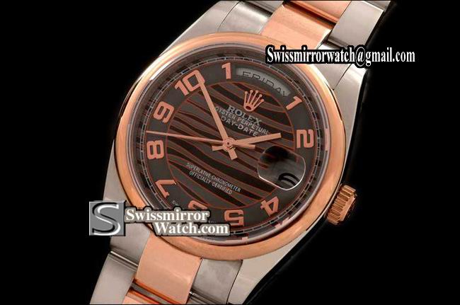 Rolex Day-Date SS/RG TT Osyter MOP 2007 Brown Numeral Swiss Eta 2836 Replica Watches