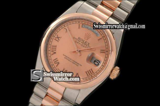 Rolex Day-Date SS/RG 14K Wrapped TT Pres R-Gold Roman Swiss Eta 2836 Replica Watches