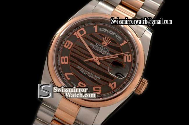 Rolex Day-Date SS/RG TT Pres MOP 2007 Brown Numeral Swiss Eta 2836 Replica Watches
