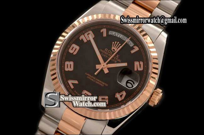 Rolex Day-Date SS/RG TT Pres MOP 2008 Black Numeral Swiss Eta 2836 Replica Watches
