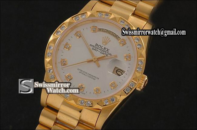 Rolex Day-Date Full Gold White Dial Diam Markers/Bez Eta 2836-2 Replica Watches