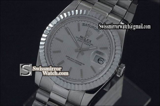 Rolex Day-Date SS Silver Tux Dial Sticks Marker Swiss Eta 2836-2 Replica Watches