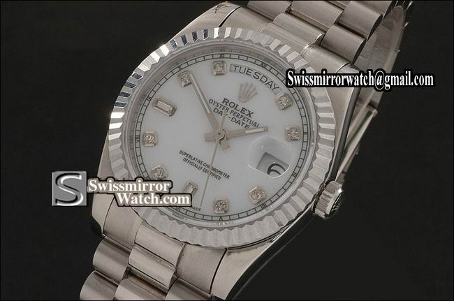 Rolex Day-Date SS White Dial Diamond Marker Swiss Eta 2836-2 Replica Watches