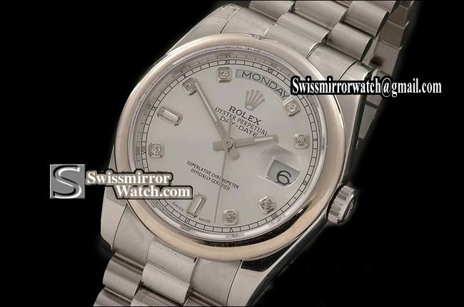 Rolex Day-Date SS Silver Dial Diamond Marker Swiss Eta 2836-2 Replica Watches