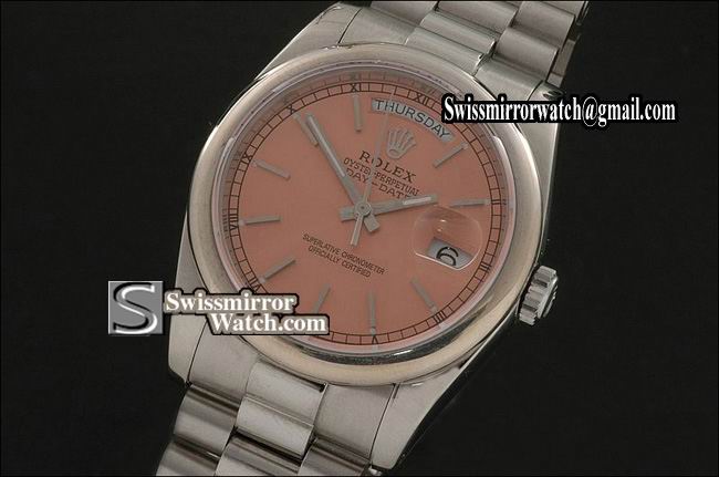 Rolex Day-Date SS Salmon Dial Stick Marker Swiss Eta 2836-2 Replica Watches