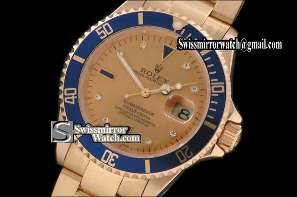Rolex 16618 Submariner Full Gold Serti Gold Dial Swiss Eta 2836-